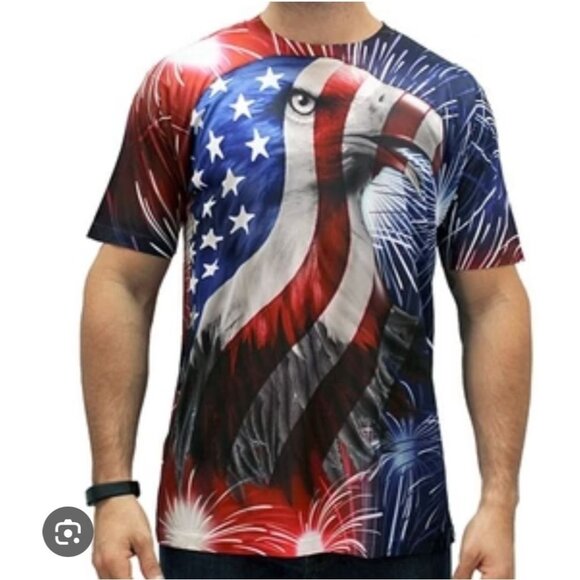 Patriotic Spirit Of America  Mens T-Shirt L USA Flag &Bald Eagle Graphic Design - Picture 1 of 5